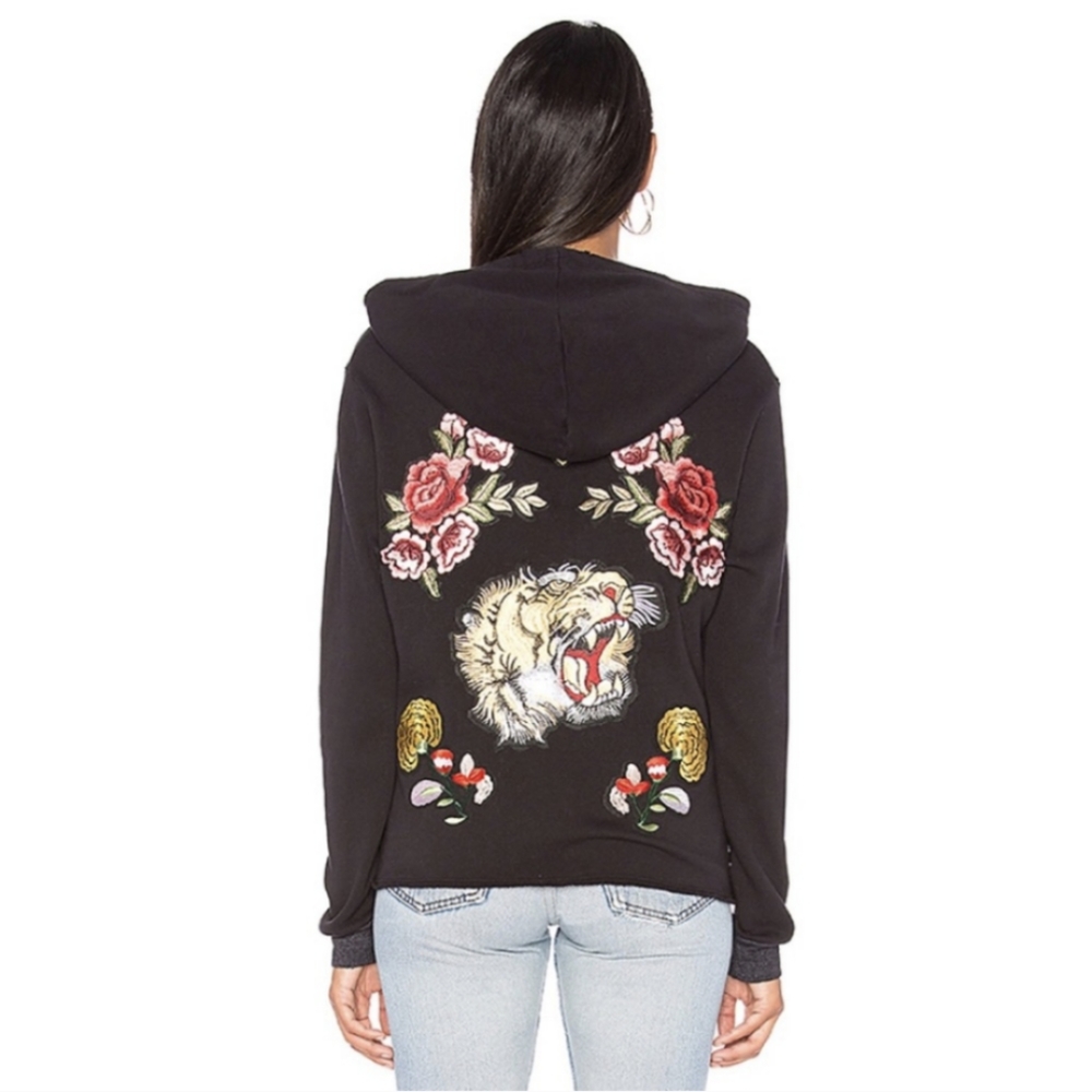 NWOT- Embroidered Patches Hoodie, black,  Nation LTD, women's small,